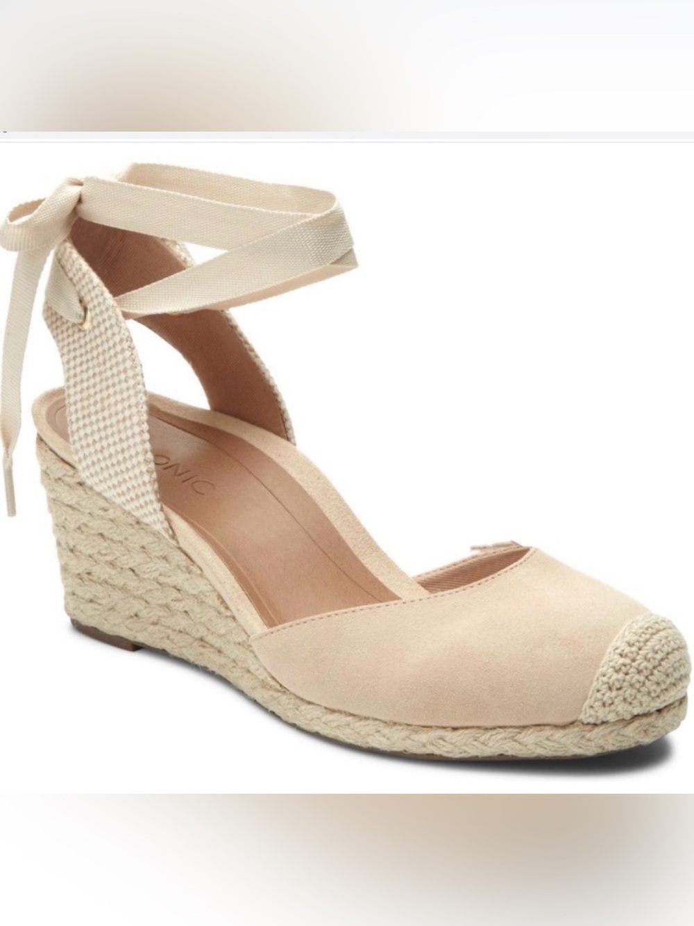 Vionic Aruba Maris Lace-Up Cream Espadrille Wedge Sandals with Ankle Tie sz 7
